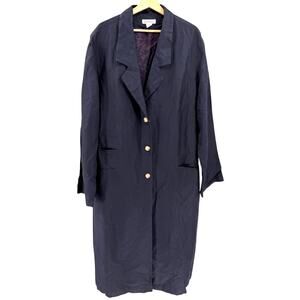Vintage 90s Ann Taylor Navy Linen Rayon Blend Maxi Duster Coat